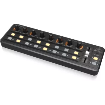 MIDI tastatūra USB Behringer X-TOUCH MINI, vadības elementi: pogas, rotējošie slīdņi, ripas
