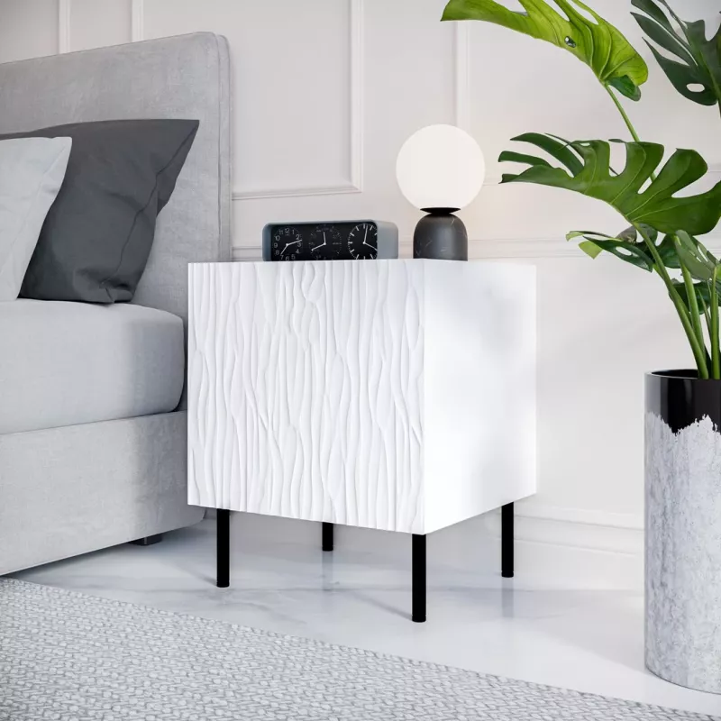 Naktsgaldiņš Cama Meble JUNGLE 53,5×40,5×44 cm balts matēts, MDF un skaidu plātne, melnas kājas, 2 gab. komplekts