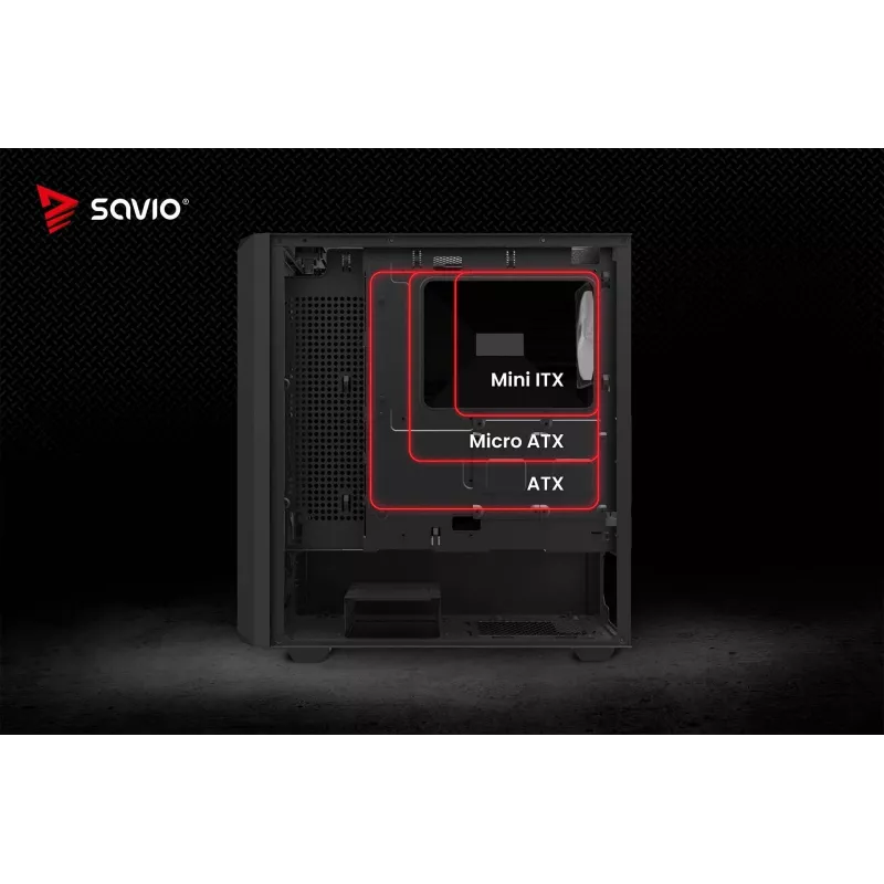 Datora korpuss Savio Noctis Glass RGB Cube, ATX/Micro-ATX/Mini-ITX, rūdīta stikla priekšpuse, RGB ventilatori, melns
