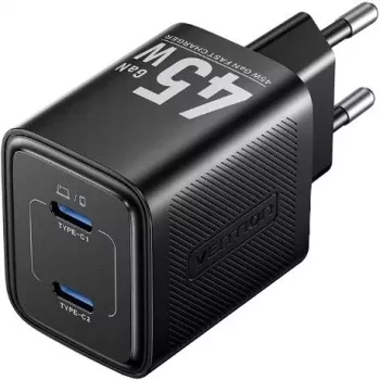 Vention FEFB0-EU 45W Iekštelpu AC Ātrais Lādētājs 2× USB-C — viedtālrunim, klēpjdatoram, planšetei, viedpulkstenim, austiņām (Melns)