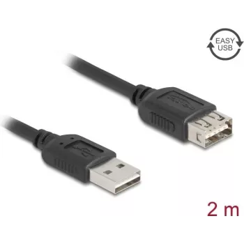 USB A uz USB A kabelis DELOCK 81513 — USB 2.0, 2 m, melns, apzeltīti kontakti