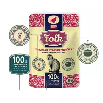 FOLK Delicious tradicionāls poļu paipalu mitrā barība kaķiem - 85g