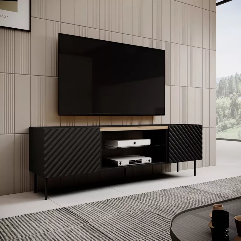 EF ONDA RTV skapis 180x40x39-58 melns (stāvošs vai stiprināms pie sienas)