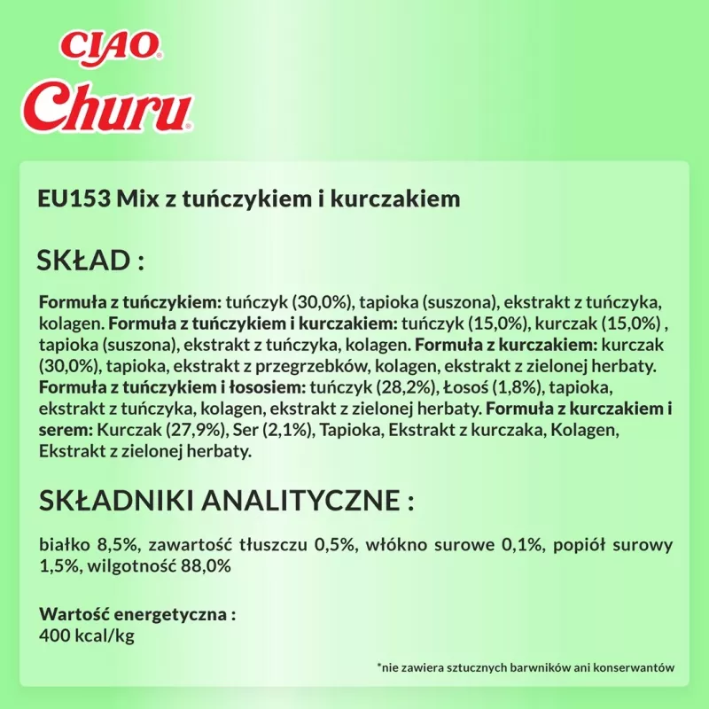Slapjie kaķu gardumi INABA Churu Varieties – Vistas un tuncis, 50 x 14 g pastas tūbiņas, bezgraudu, bez lipekļa un bez cukura