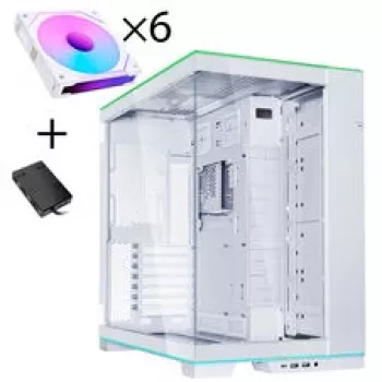 Lian Li O11 Dynamic EVO RGB korpusa komplekts, Midi-Tornis, ARGB, Rūdīts stikls + 6x UNI FAN SL-INF Reverse Blade Ventilators - Balts