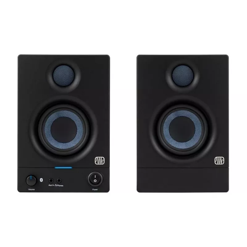 Studio aktīvie monitori PreSonus Eris 3.5 BT 2nd Gen — 2×25 W RMS, 80–20 000 Hz, Bluetooth 5.0, RCA/TRS ieejas, 3.5 mm austiņu izeja