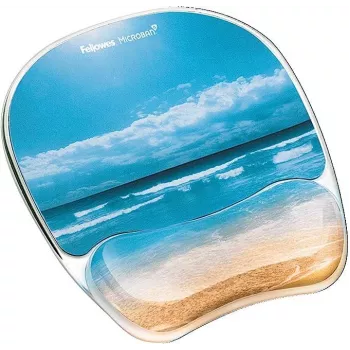 Fellowes pelēkdzeltena peles paliktņa ar plaukstas balstu - Photo Gel, neslīdoša gumijas pamatne, antibakteriāla aizsardzība, smilšu krāsā
