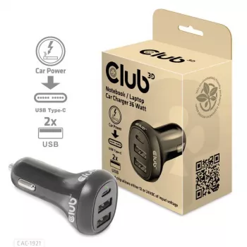 CLUB3D Auto lādētājs klēpjdatoram 36 W, cigarešu pieslēgvieta, 24 V, Melns
