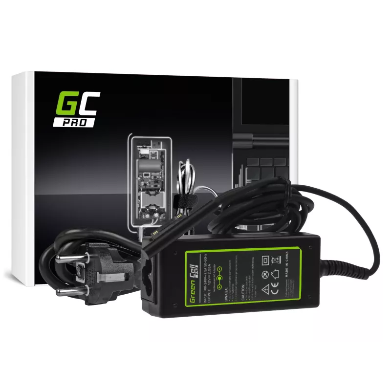 Strāvas adapteris Green Cell AD63P 36W 12V 2.58A iekštelpu klēpjdatora lādētājs, melns