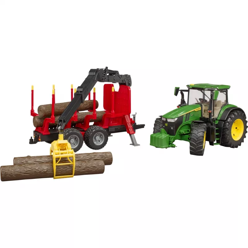 BRUDER John Deere 7R 350 ar meža piekabi un 4 baļķiem