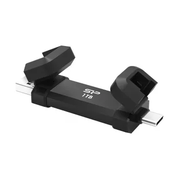 USB zibatmiņa Silicon Power DS72 1 TB, USB 3.2 Gen 2 Type-A / Type-C, alumīnija-gumijas korpuss, melna
