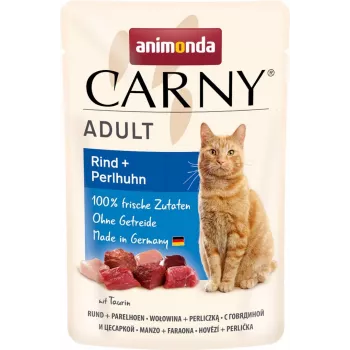 Slapjā kaķu barība animonda Carny Adult Liellopa & Pērļu vistiņa 85 g maisiņš, bezgraudu, bez lipekļa un bez cukura