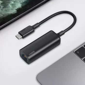 Aukey CB-A30 USB‑C uz Gigabit RJ45 Ethernet adapteris 10/100/1000 Mbps, USB 3.0, alumīnijs, LED indikatori