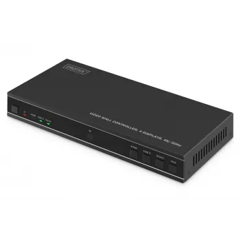 Video sienas kontrolieris DIGITUS DS-55358 — 4 displeji, līdz 4K (3840×2160) @30Hz, DisplayPort 1.2a, metāla korpuss, pogu vadība