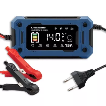 12V 15A viedais lādētājs QOLTEC ar mikroprocesoru un LCD — AGM, GEL, SLA, EFB, LiFePO4 akumulatoriem