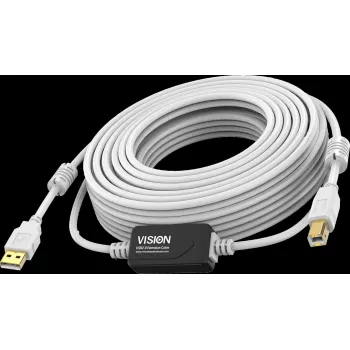 Vision White USB 2.0 kabelis 10m USB A uz USB B 0.48 Gbit/s