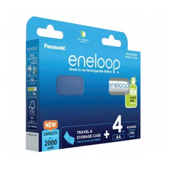 PANASONIC ENELOOP AA 2000 mAh uzlādējamās baterijas, 4 gab. + futrālis (BK-3MCDE/4CP+CASE)