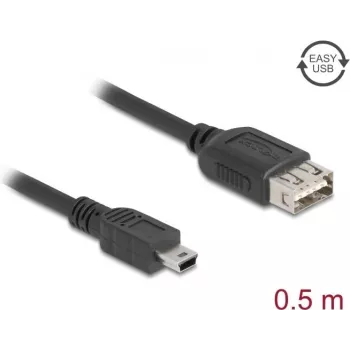 USB 2.0 kabelis DELOCK 81523, Mini-USB B uz USB A, 0,5 m, melns