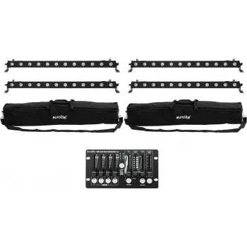 LED bāru komplekts EUROLITE 4x LED BAR-12 QCL RGBW ar 2 mīkstajām somām un kontrolieri