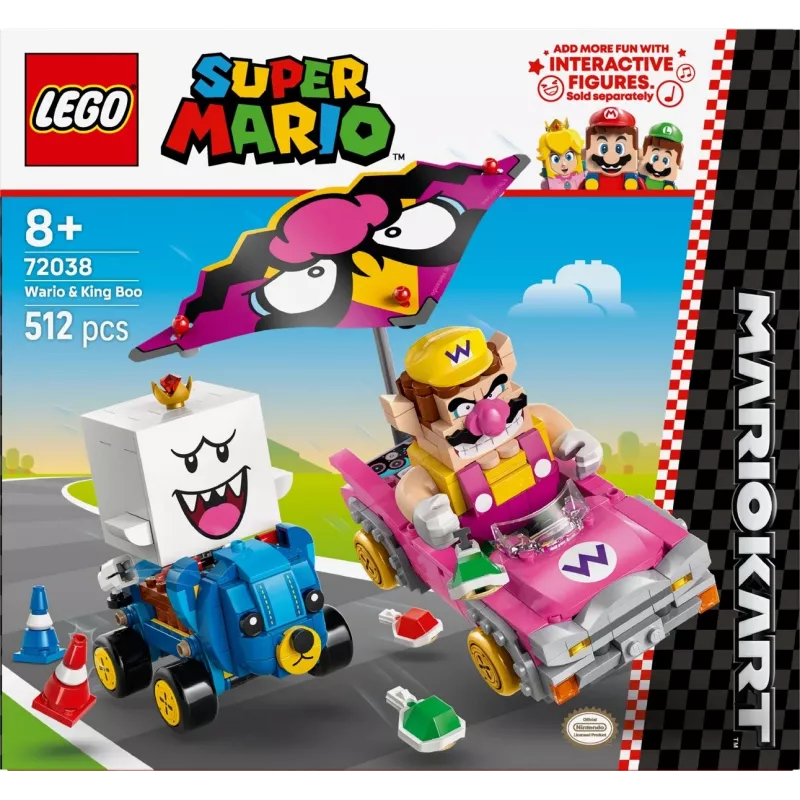 LEGO konstruktors 72038 Super Mario Mario Kart Wario King Buu Huu – figūras un trases elementi