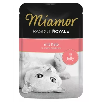 Slapjā barība kaķiem Miamor Ragout Royale želejā 100 g – teļa gaļa, pieaugušiem kaķiem, konservs