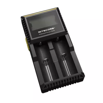 Akumulatoru lādētājs Nitecore D2 — 2 slotu lādētājs AA/AAA/AAAA/C baterijām, 100–240V ieeja, 4.2V izeja, melns