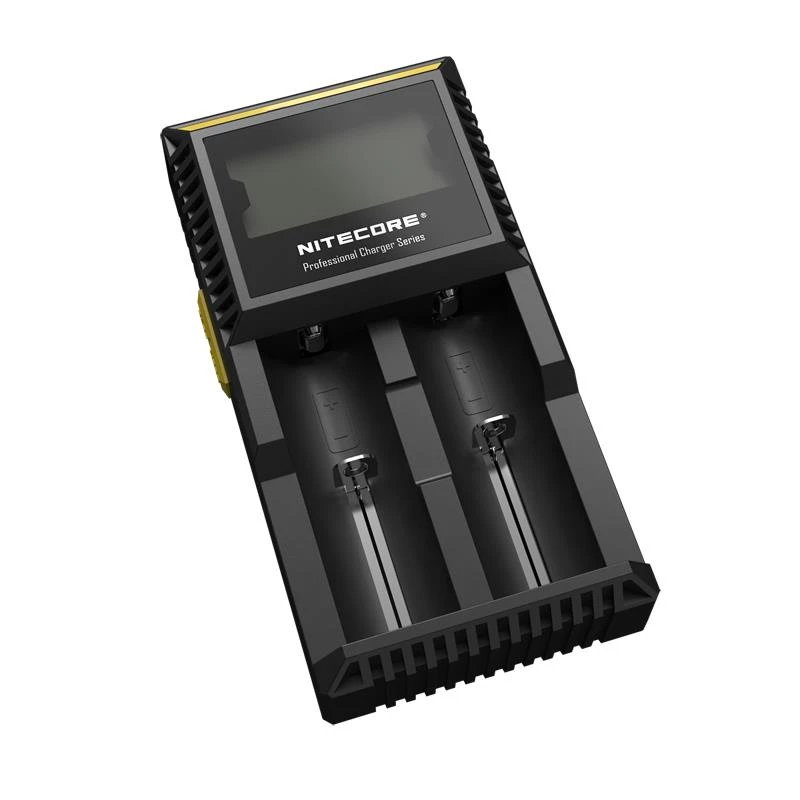 Akumulatoru lādētājs Nitecore D2 — 2 slotu lādētājs AA/AAA/AAAA/C baterijām, 100–240V ieeja, 4.2V izeja, melns