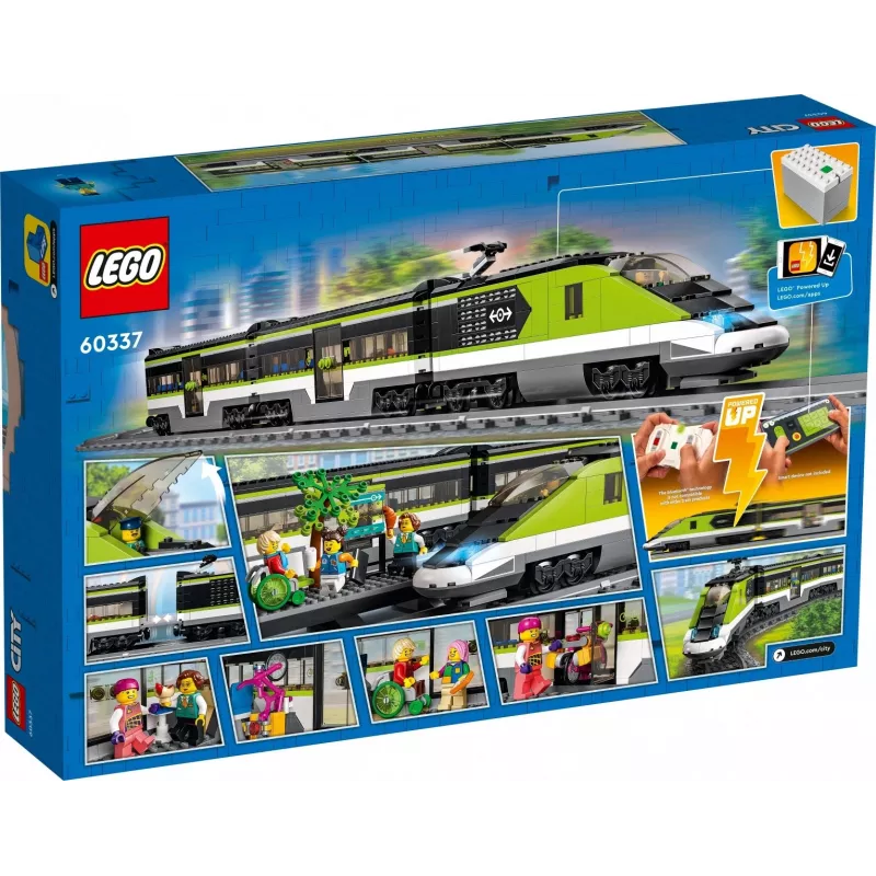 LEGO 60337 City Express Pasažieru Vilciens Ar Tālvadību, Darba Lukturiem, 2 Vagoniem Un 24 Sliedes Gabaliem