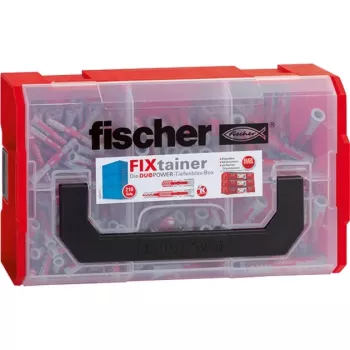 Fischer FIXtainer DUOPOWER īsie / garie dībeļi - gaiši pelēks / sarkans - 210 gab.