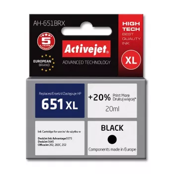 Activejet AH-651BRX tinte (HP 651 C2P10AE aizstājēja; Premium; 20 ml; melna)