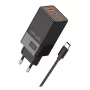 Beline sienas lādētājs 2x USB-C 1x USB-A 65W kabelis USB-C melns/melns PD 3.0