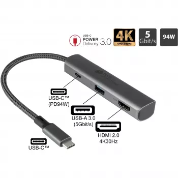 USB Type-C centrmezgls Alcasa HUB-C002A 5000 Mbit/s HDMI USB 3.0