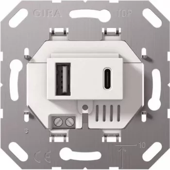 Gira USB barošanas avots 2f TypA/C ieliktnis balts 234900