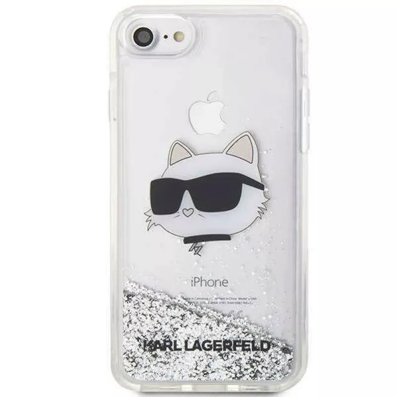 Karl Lagerfeld Original Maciņš iPhone SE 2022/SE 2020/7/8 Cietais Maciņš Ar Mirdzumu Choupette Galva (KLHCI8LNCHCS)