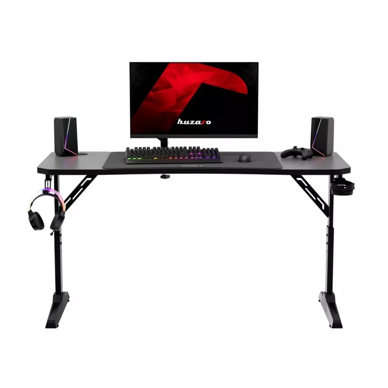 Gaminga galds huzaro Hero 3.6 — taisnstūra 1400×600 mm, augstuma regulējums 560–790 mm, melns, H-kājas, 15 mm virsma