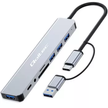 QOLTEC USB-C centrmezgls 4x USB + SD/TF karšu lasītājs modelis 53794