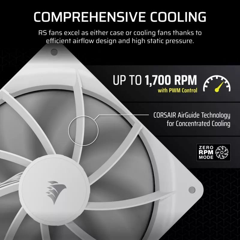 Corsair RS140 Dual Pack datora korpusa ventilatori, 140 mm, balti, CO-9050195-WW