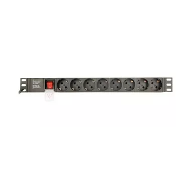 Strāvas sadalītājs GEMBIRD EG-PDU-014 — 8× F tipa kontaktligzdas, 16 A, 3 m kabelis, 1U plaukts, 3680 W, melns