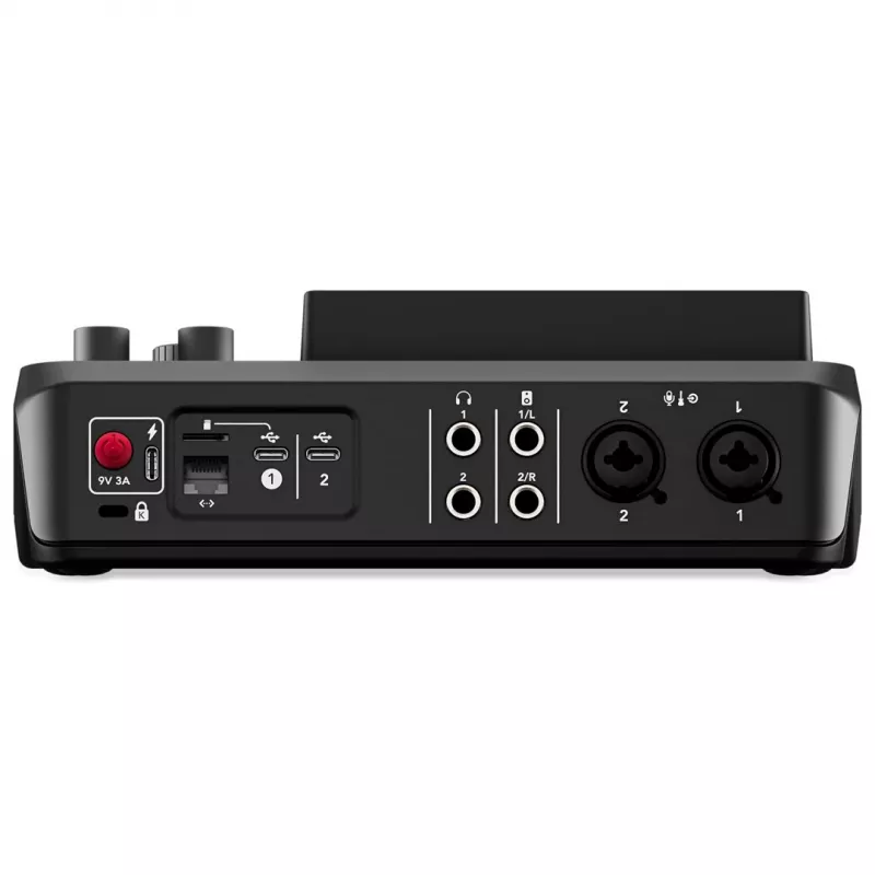 Studijas kontrolieris RØDE Caster Duo Black — 2 kombinētie XLR/TRS, 2 TRS līniju izejas, 48 kHz, 24-bit, skārienekrāns, Wi‑Fi, Bluetooth