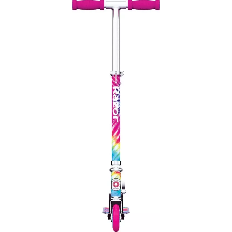 Bērnu skrejritenis Razor A Tie-Dye — alumīnija salokāms 2-riteņu skrejritenis, regulējams stūres augstums, ABEC-5, maks. slodze 65 kg
