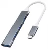 USB centrmezgls VAKOSS TC-4125X — 1× USB 3.0 Type-A, 3× USB 2.0 Type-A, savienojums: USB Type-C, sudraba