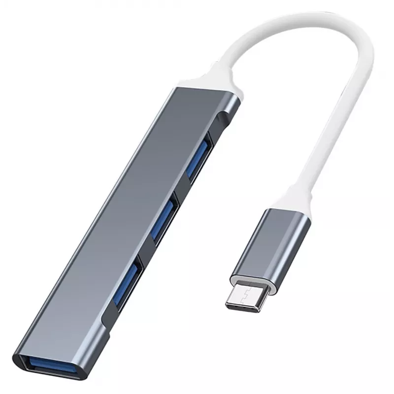 USB centrmezgls VAKOSS TC-4125X — 1× USB 3.0 Type-A, 3× USB 2.0 Type-A, savienojums: USB Type-C, sudraba