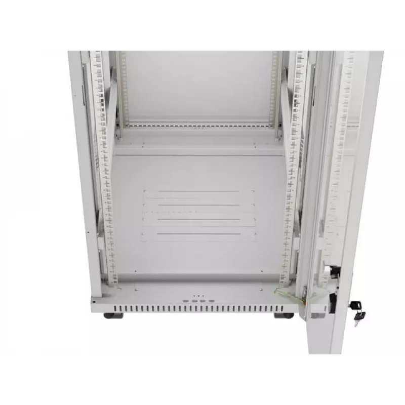 19 collu 32U LANBERG stāvošs skapis 600×800 mm pelēks ar stikla durvīm un LCD (Flat Pack)