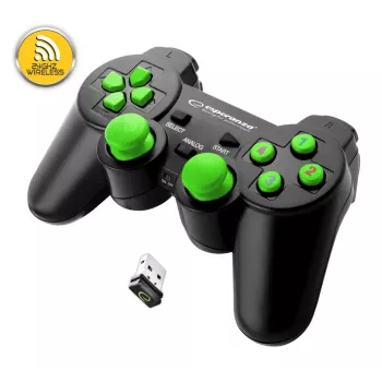 Vadu spēļu kontrolieris ESPERANZA EGG108G — USB 2.0, 12 pogas, analogs/digitāls, D-pad, PC un PlayStation 3, melns/zaļš