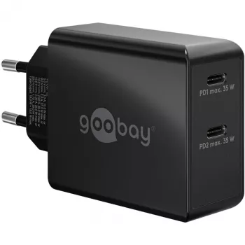 Lādētājs iekštelpām Goobay 61757 ātrā uzlāde USB Type-C 2 porti melns