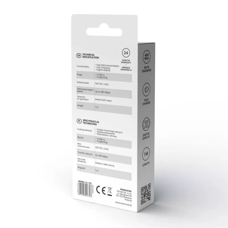 Savio USB-C - USB-C kabelis CL-174 1m melns USB 3.2 Gen 1