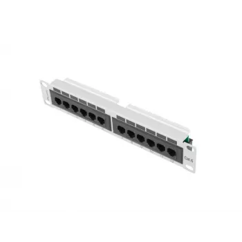 Patch panel LANBERG PPU6-9012-S, 12-portu Cat6, metāls, pelēks