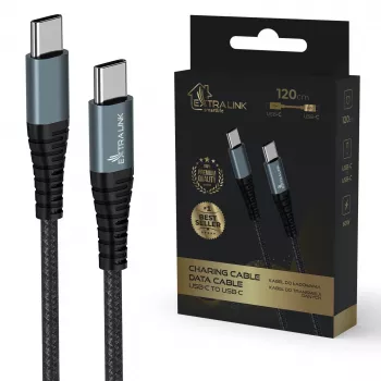 Extralink USB-C uz USB-C uzlādes kabelis Smart Life 60W 120 cm PVC 5V 2.4A/3A pelēks