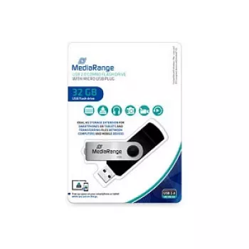 MediaRange MR932 USB zibatmiņa - 32GB - USB 2.0 / micro USB - Melns/Sudrabs (MR932-2)
