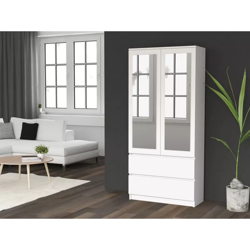 Topeshop SS-90 BIEL LUSTRO bedroom wardrobe/closet 5 shelves 2 durvis(s) balts